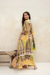 Clemence Long Dress // Patchwork Print