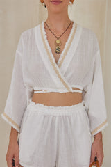 Flora Kimono Top – Solid with Delicate Lace Touches